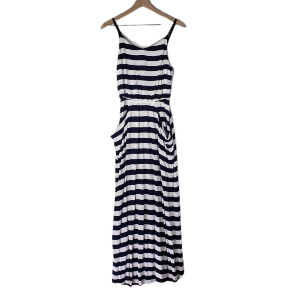 Gap Jersey Stripe Maxi Dress‎ SP Small Petite White Navy Blue